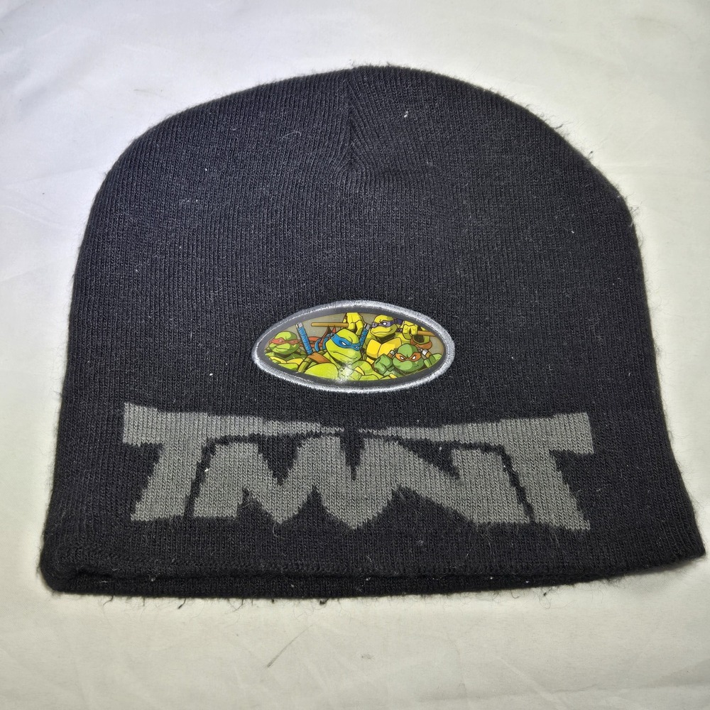 TMNT Beanie Hat Knit Striped Black Black Nickelodeon Y2K Grunge Retro Adult Vtg